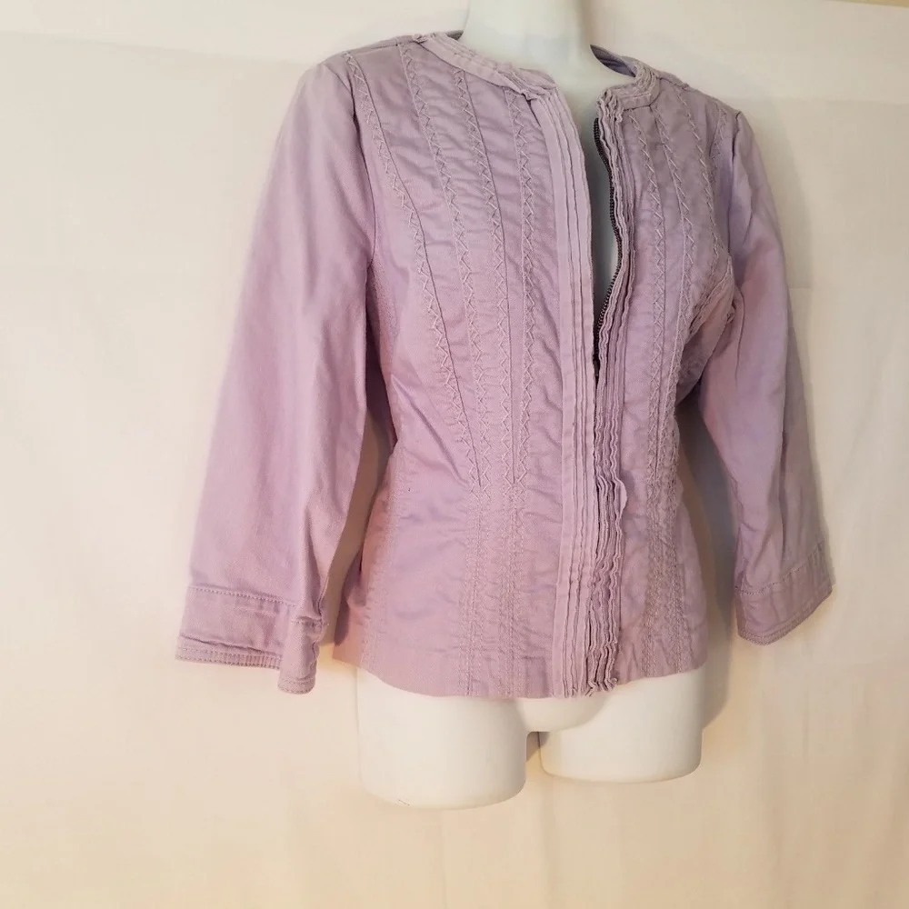 CHICO'S Ruffled Denim‎ Jean Jacket Size 0 Lavender
